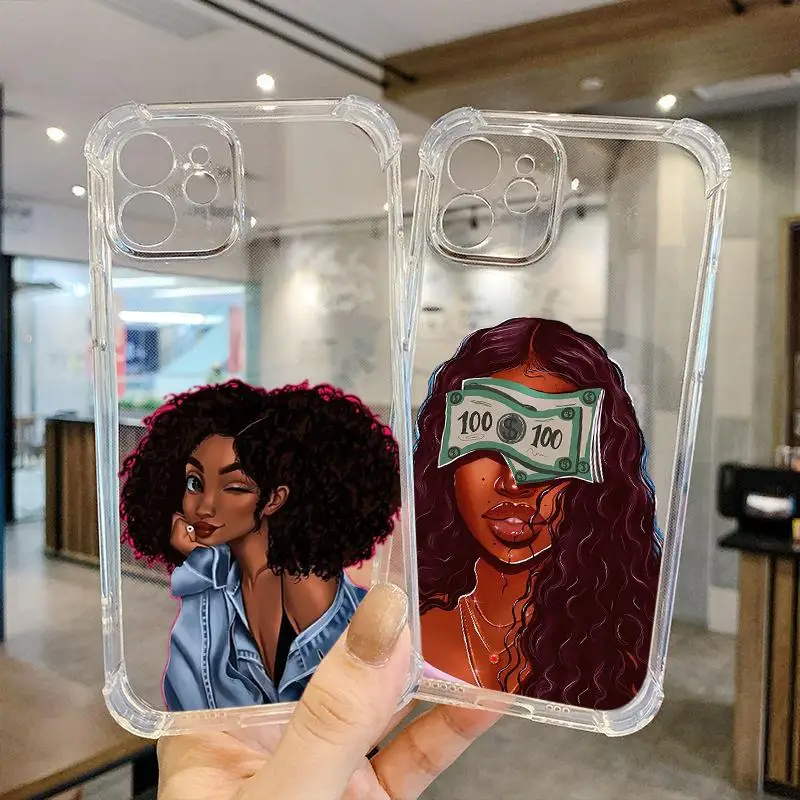 

Fashion Black Girl Transparent Case For iPhone 13 Pro Max 6 6s 7 7P 8 Plus 11 12 13 Max Pro Mini X Xr Xs SE 2020 Fbk8 Vintage