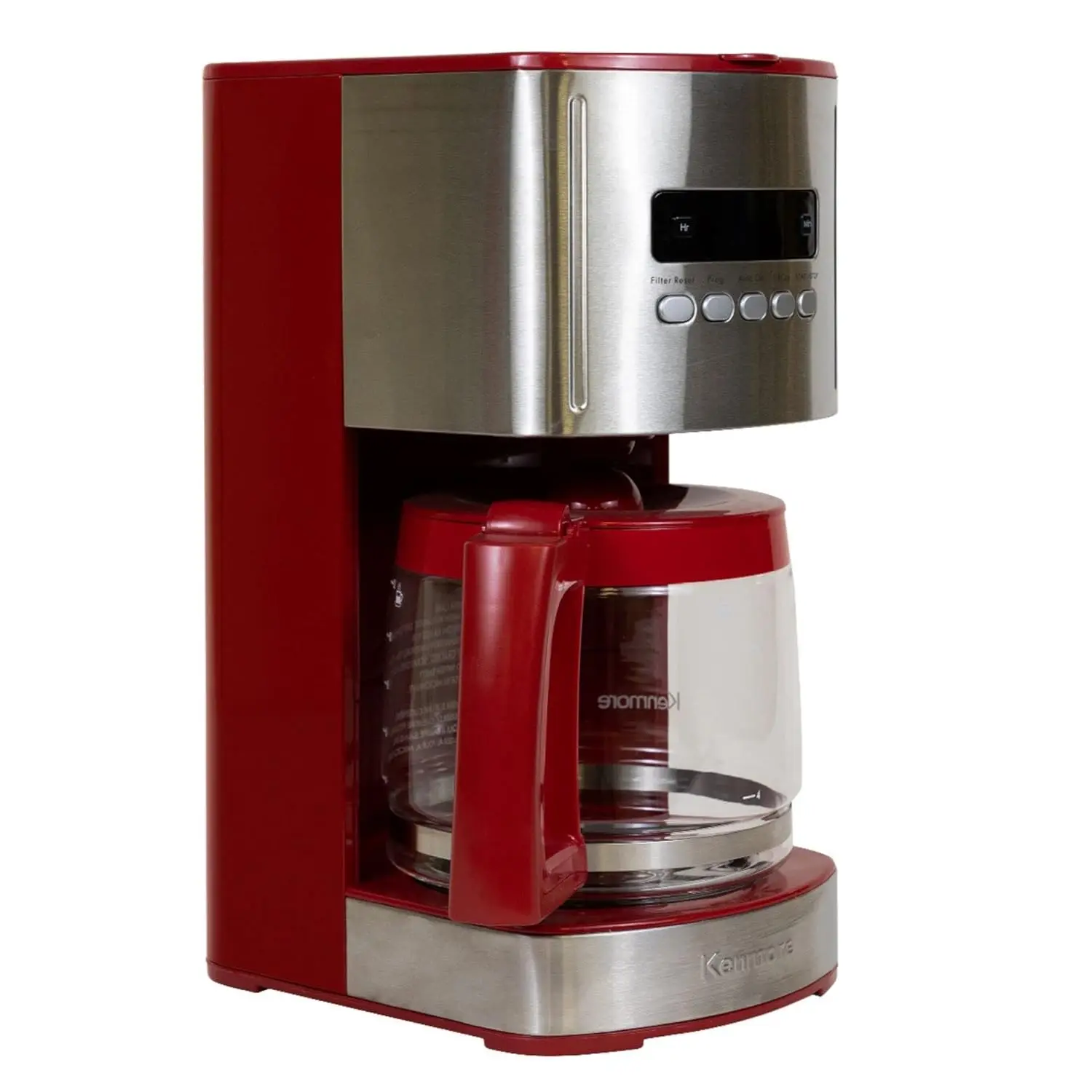 

Control 12-cup Programmable Coffee Maker, Red and Stainless Steel Drip Coffee Machine, Glass Carafe, Reusable Filter, Timer, Dig