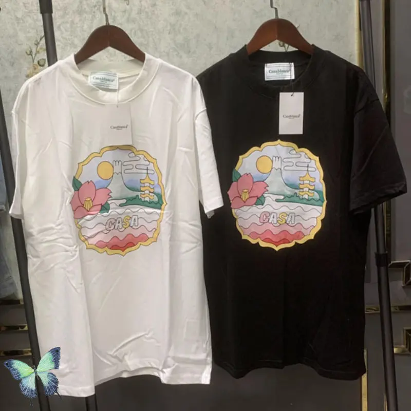 

3XL T-shirts CASABLANCA Landscape Flowers Print Unisex Cotton Short Sleeve Tops Oversized T Shirt for Men Women