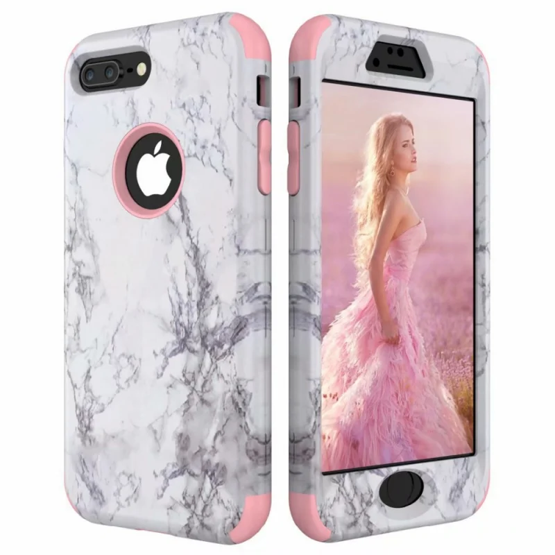 

3 in 1 Bumper Marble Pattern Case for iPhone 12Mini 11 Pro Max X XR XS Max 7 8 Plus Hard PC Silicone Heavy Duty Protection Cover
