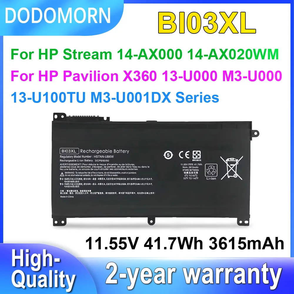 DODOMORN BI03XL Аккумулятор для ноутбука HP Pavilion X360 13-U000 M3-U000 13-U100TU M3-U001DX Stream 14-AX000 ON03XL 11 55 В