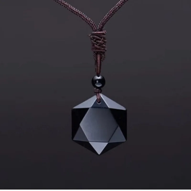 Купи Natural Obsidian Hexagram Pendant Necklace Men's and Women's Crystal Power Stone Sweater Chain Pendant Jewelry Gift за 575 рублей в магазине AliExpress