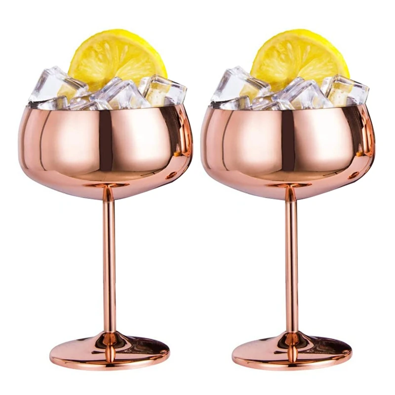 Bakır Coupe şampanya bardakları 2 Set paslanmaz çelik Vintage Martini kokteyl cam şarap kadehi