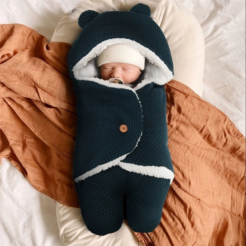 Зимний утолщенный теплый спальный мешок для новорожденных, мягкая флисовая подкладка, детское одеяло, конверт, спальный мешок для детей 0-3 м, кокон для детской коляски