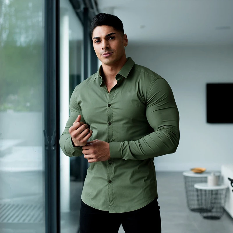 2022 summer new men's business casual solid color shirts without ironing high-quality anti-wrinkle long-sleeved shirts men's top
