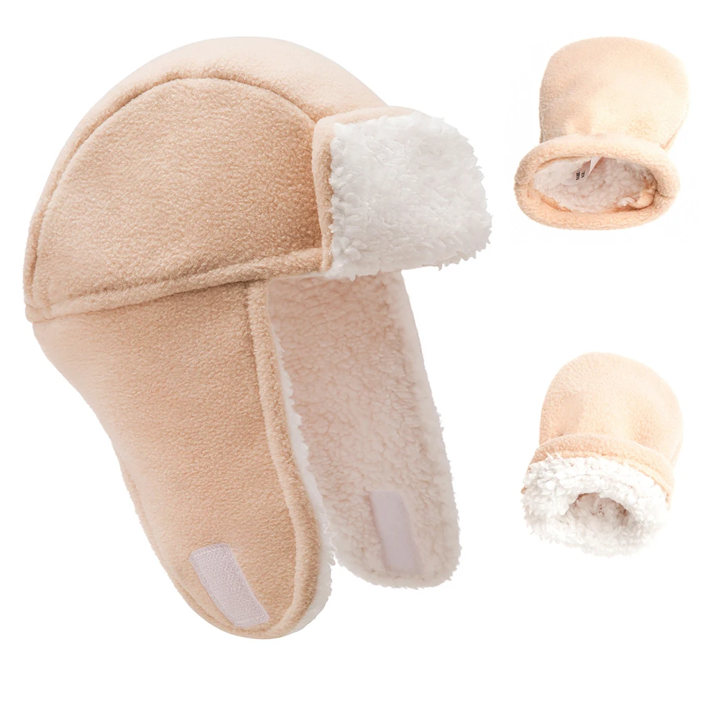

Toddler Hat Comfortable Cotton Wool Gentle Mittens Lined with Fleece No Skin Damage Winter Gloves Flexible Adjustment Buckle