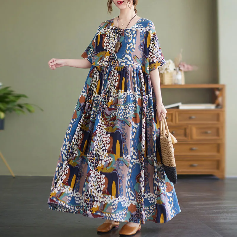 

Платье женское длинное с принтом, модное винтажное цельнокроеное пляжное макси-платье в стиле бохо, большие размеры 4XL 5XL 6XL, на лето