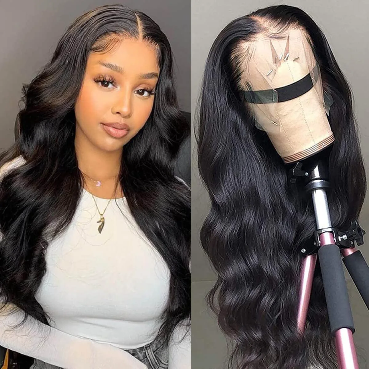 

Transparent 13x4 Body Wave T Part Lace Front Synthetic Wig Pre Plucked with Baby Hair 180% High Density Body Wave Lace Wigs