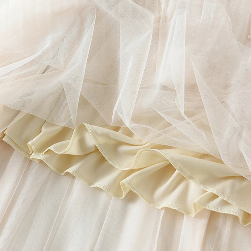 Женские Плиссированные Юбки Qooth Сетчатые Юбки-миди С Оборками И Украшением Из