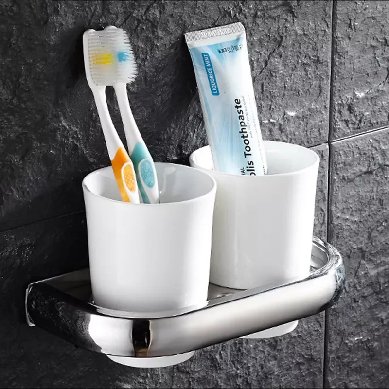 

Bathroom Accessories Ceramics Cup/Dull Polish Glass Cup Holders Double Chrome Cup Tumbler Holder Toothbrush Glass Cup Holder