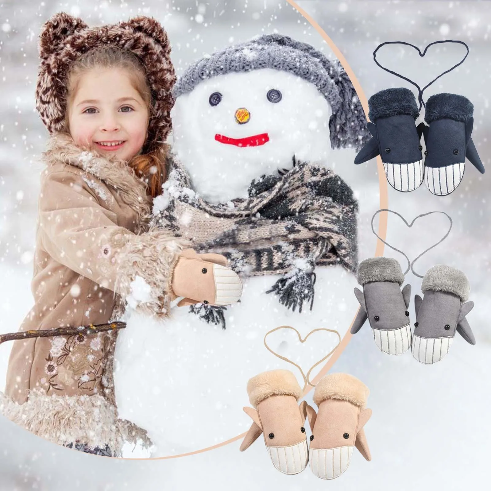 

Winter Mittens Children Fashion Warm Outdoor Linking Neck Plus Velvet Thick Suede Christmas Cartoon Elk Cute Ski Gloves YJ