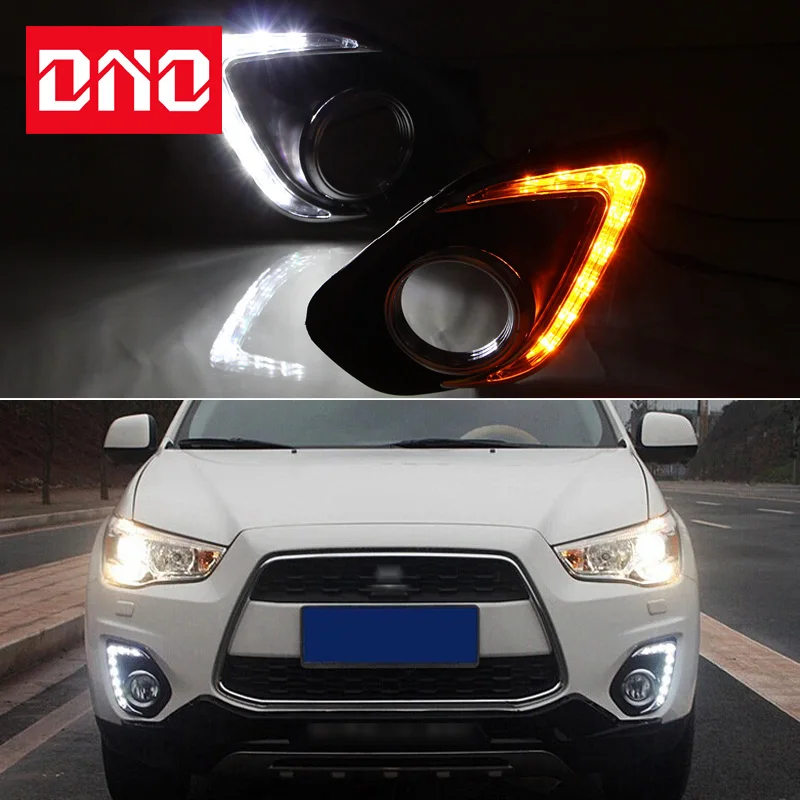 DNO Car LED Daytime Running Lights For Mitsubishi ASX RVR 2013 2014 2015 12V DRL Signal Auto Driving Daylights Foglamp