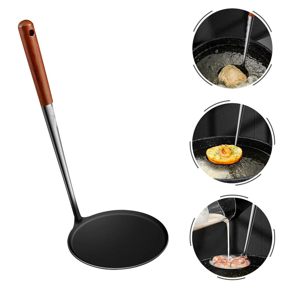 

Spoon Frying Stainless Steel Fry Pancake Oil Handle Maker Ladle Wooden Pastry Kitchen Turner Pan Snack Stick Wok Metal Deep Non