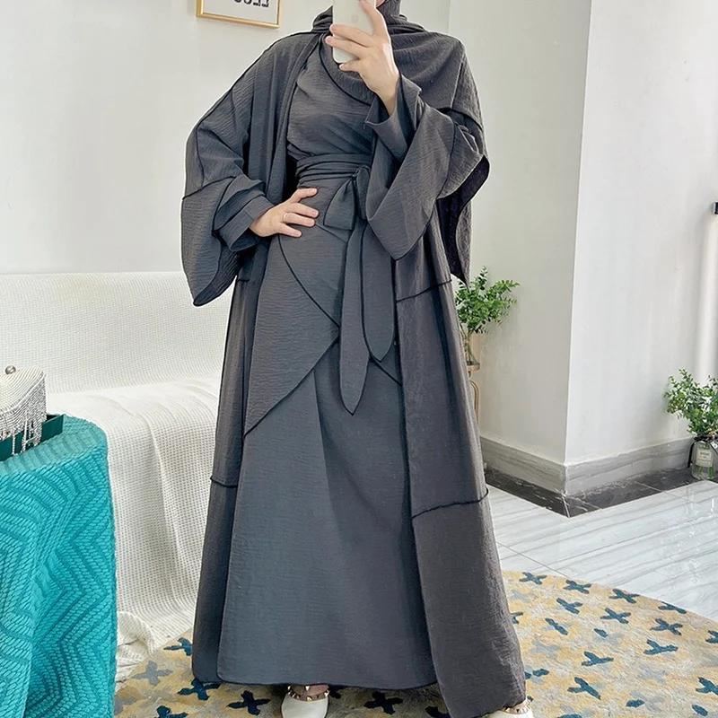 

Muslim Fashion Trim Jacket Inner Dress Skirt 2 Piece Set Prayer Dress Khimar Abaya Femme Jilbab Femme Musulman Modest Clothing