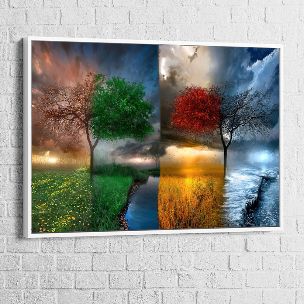 

4 Seasons Tree Scenery Canvas Wall Art Seasonscape Posters And Prints Spring Summer Landscape Painting Decoration For Room