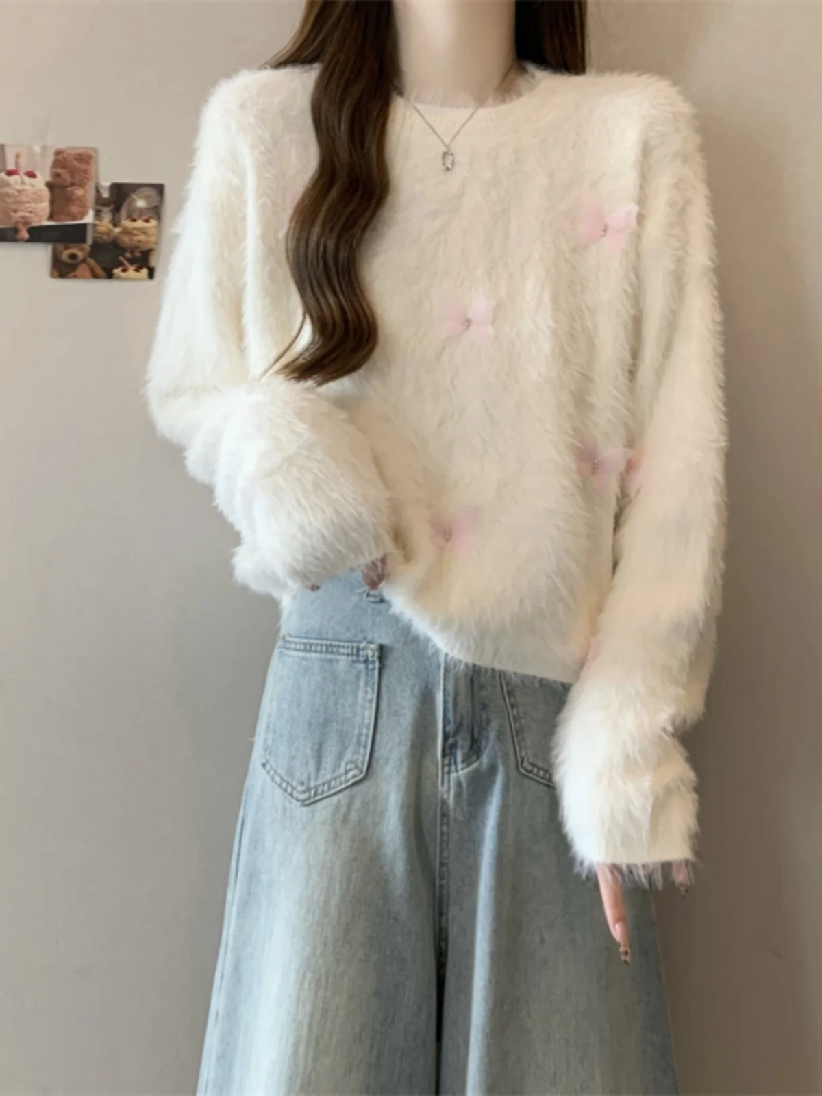 Белый норковый меховой свитер для женщин 2024 осень и зима новинка больших
