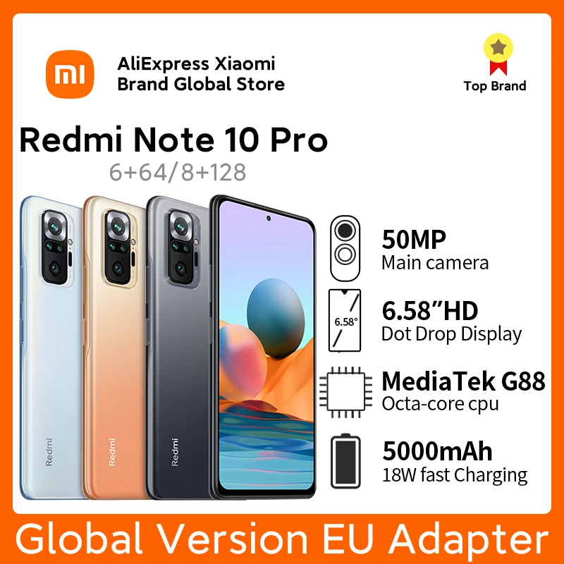 Redmi Note 10 Pro NFC Global Version Xiaomi Smartphone 108MP Camera Android Cell phone Snapdragon 732G 120Hz AMOLED NFC