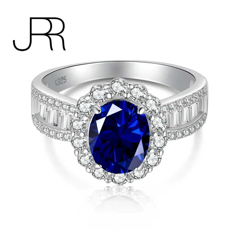 

JRR 100% 925 Sterling Silver Oval Cut Lab Sapphire High Carbon Diamonds Gemstone Engagement Ring Fine Jewelry Wholesale