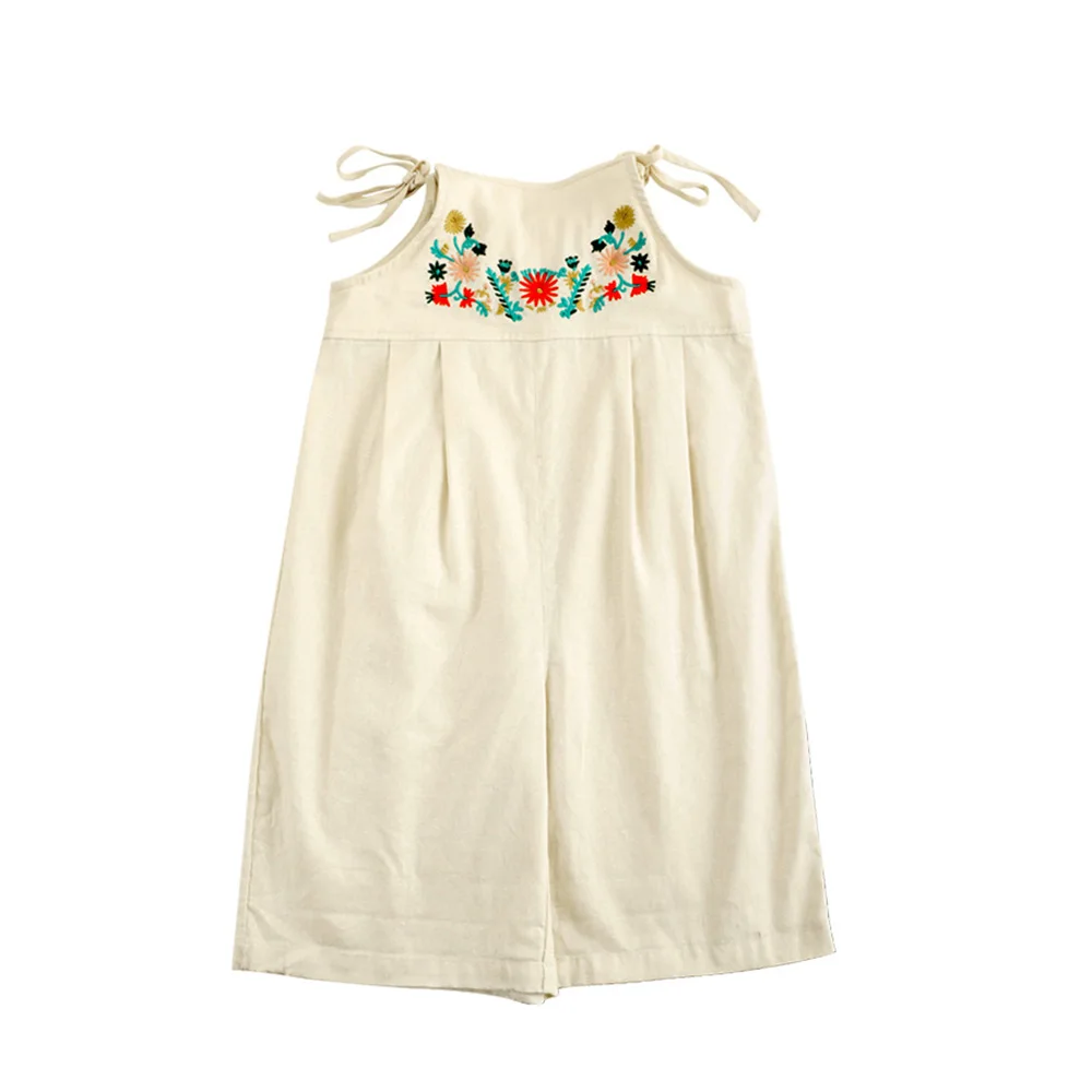 

Girls Baby Cotton and Linen Pant 2022 Ethnic Style Embroidered Flowers Loose Suspenders Pants