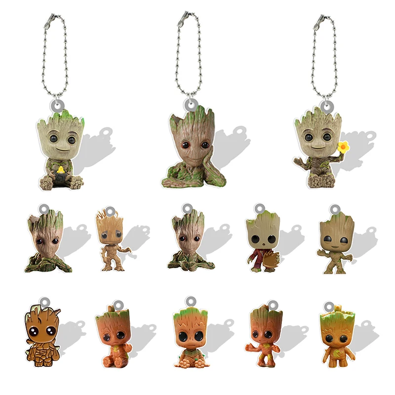 Guardians of the Galaxy Groot Keychains Acrylic Resin Doll Beads Key Chain for Backpack School Bag Kids Boys Men Jewelrys GTX372