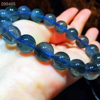 natural blue rutilated quartz bracelet women men 11 3mm blue rutilated cat eye clear round beads rare reiki stone aaaaa