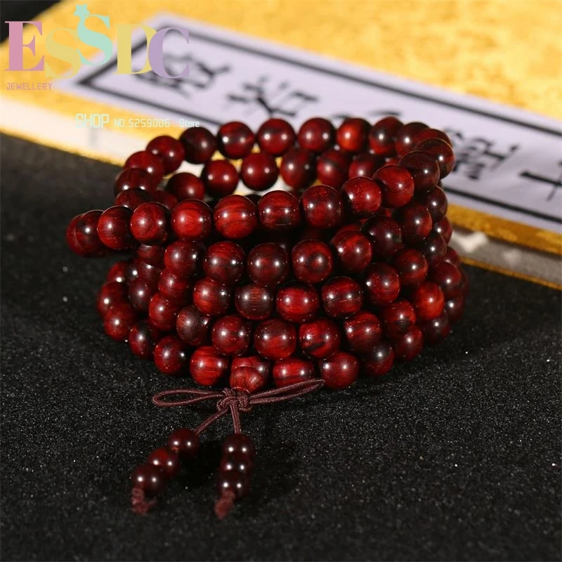 

8mm Natural Small Leaf Red Sandalwood Prayer 108 BeadsPrayer Bracelet For Men And Wo