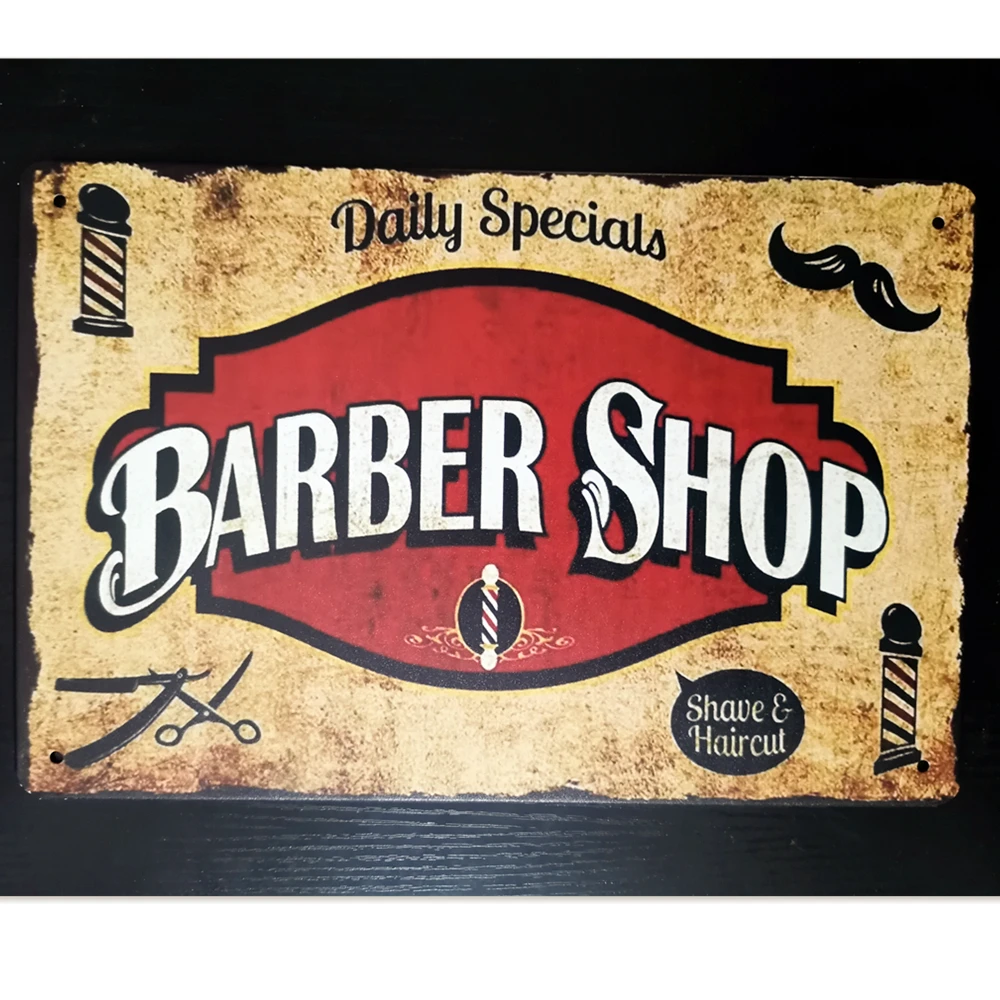 

Shave & Haircut Shabby Chic Tinplate Art Painting Barber Shop Poster Wall Hanging Vintage Hair Salon Tin Plaque Sign Home Decor