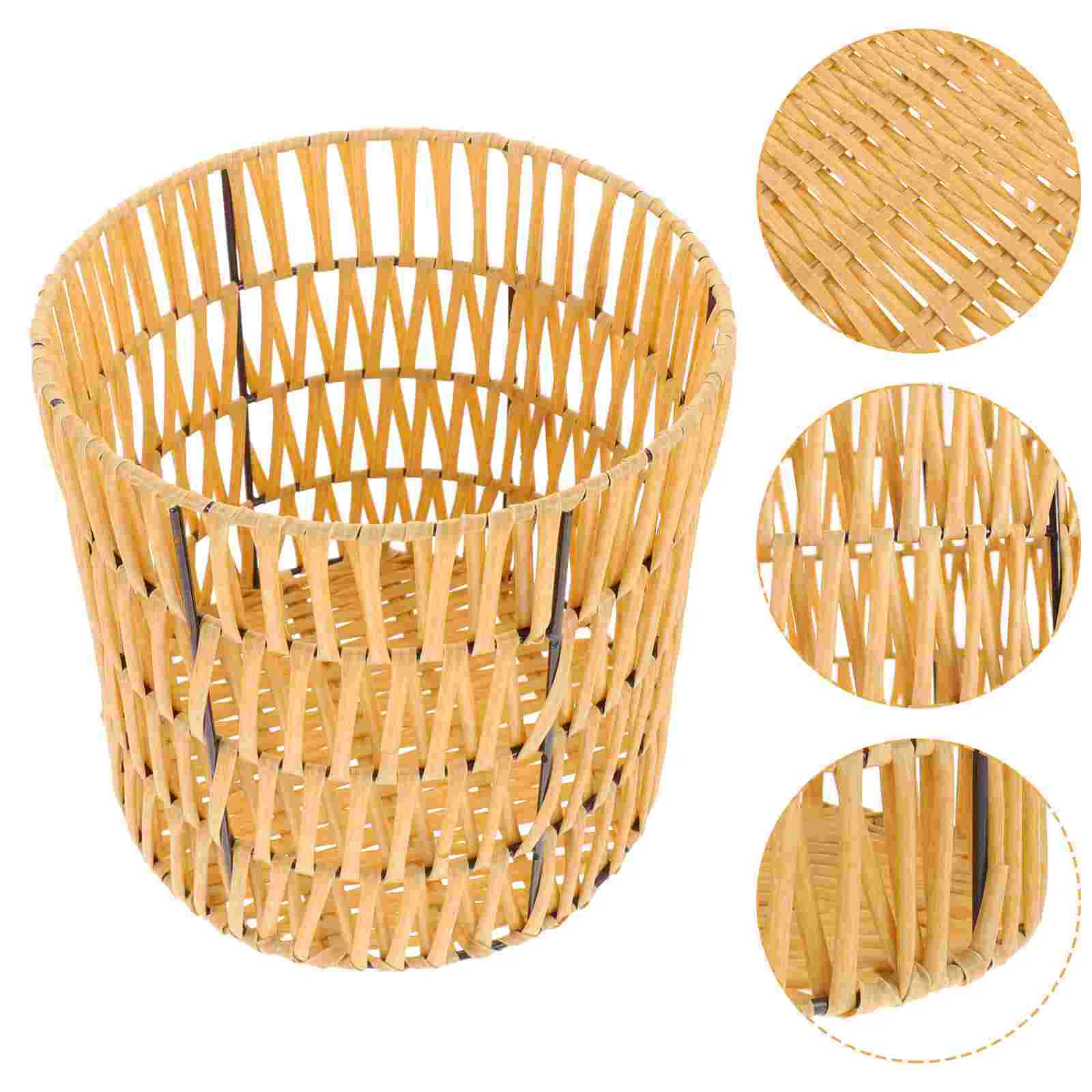 

Basket Woven Trash Can Bin Rattan Wicker Waste Garbage Storage Laundry Planter Seagrass Bathroom Wastebasket Fruit Organizer