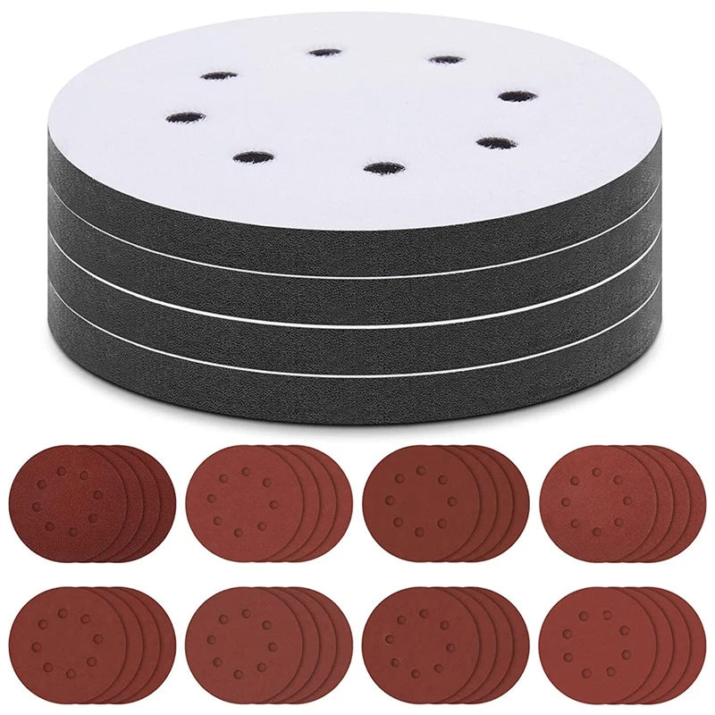 

36 Pieces 8 Holes 5 Inch Interface Pads And Sanding Discs Set Hook And Loop Sanding Discs For Sander Polishing
