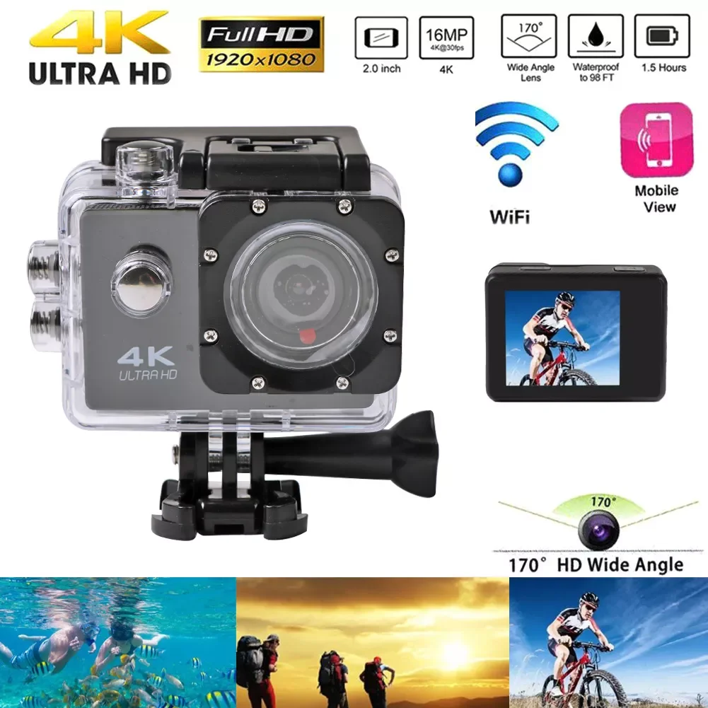 

12MP Wifi Action Camera 4K 25fps Ultra HD 170D Go Waterproof Pro Sport DV Helmet Digital Motion Video Recording Camera Sport Cam