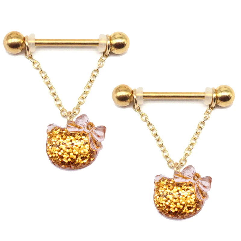 

1Pair Cute Kitten Cat Head Nipple Piercing Lovely Breast Nail Stainless Steel Bar Balls Nipple Ring Body Septum Piercing Jewelry