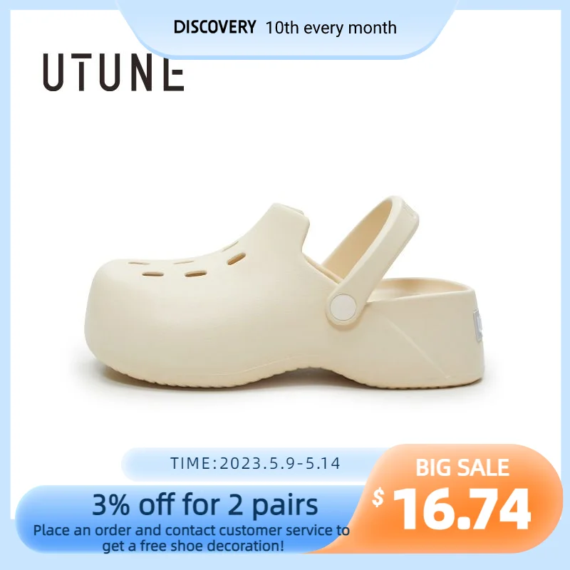 

UTUNE Women's mules Sandals Summer High-heeled Platform Shoes Beach Outside EVA Slides Soft Thick Sole Non-slip Indoor Slippers