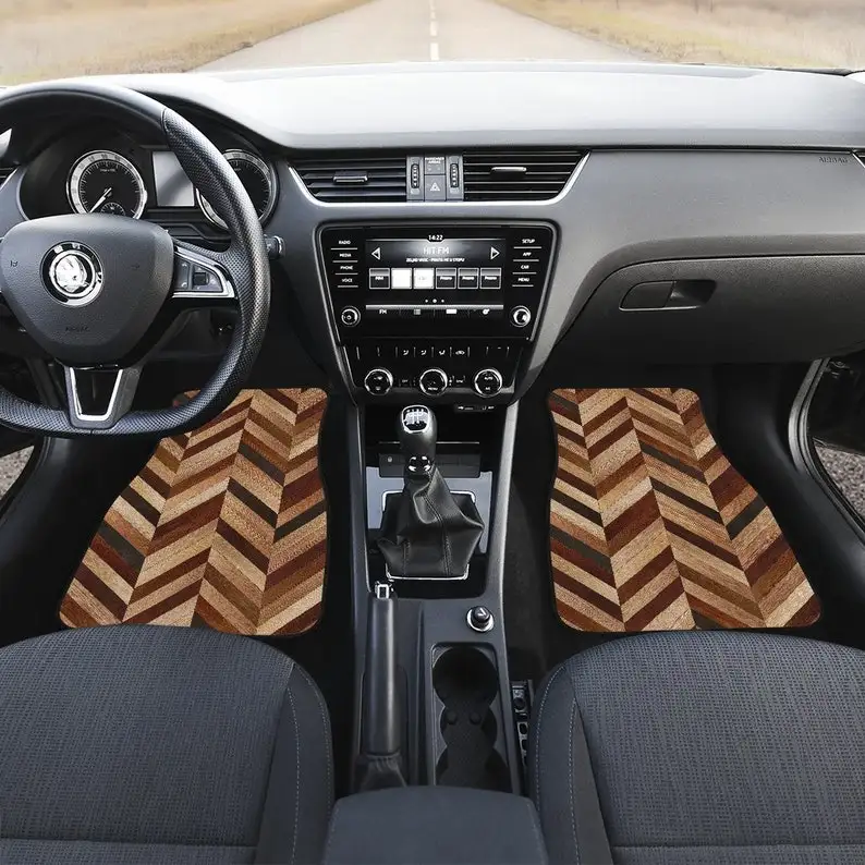

Brown Diagonal Wood Pattern Car Floor Mats Set, Front and Back Floor Mats for Car, Car Accessories