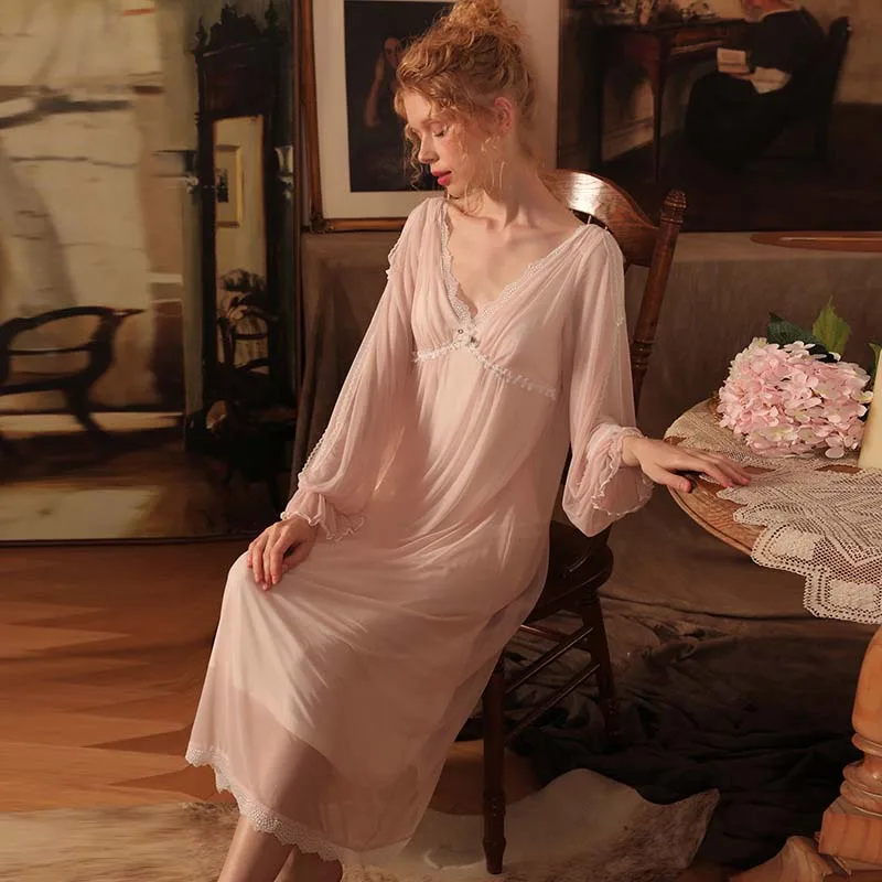 Roseheart Women Homewear Pink Blue Sexy Sleepwear Night Dress Lace Bow Cotton Nightwear Nightgown Sleepwear Luxury Female