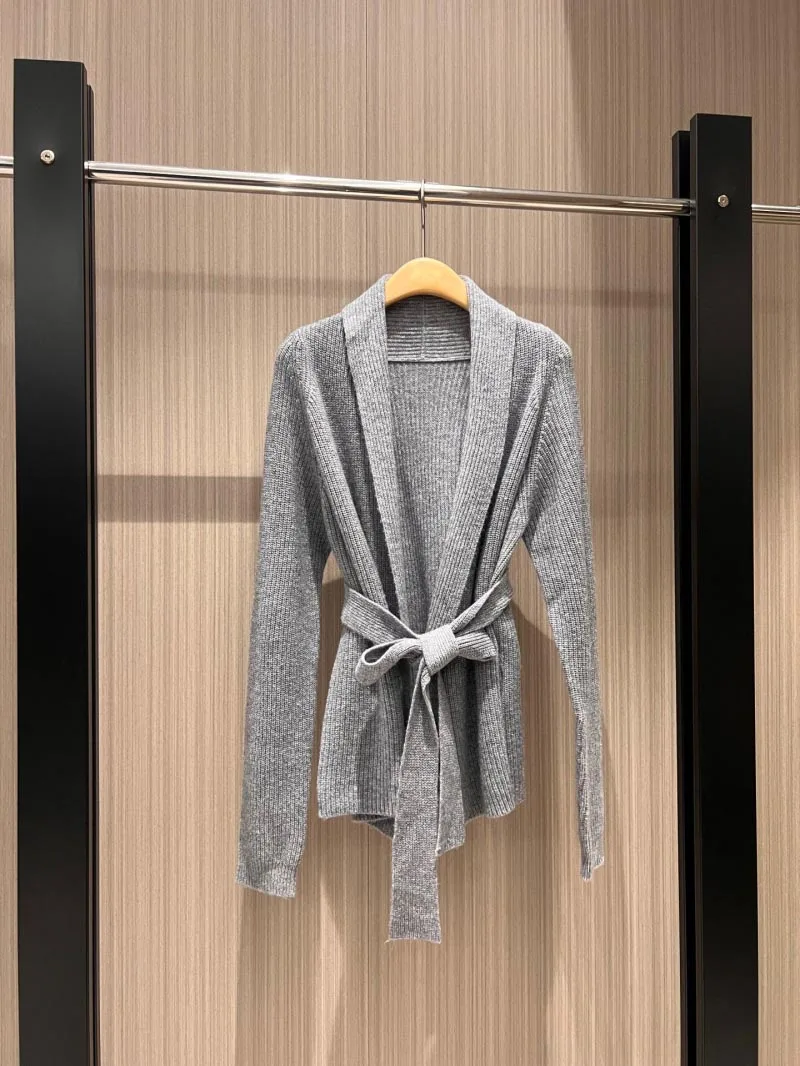 2024 осенне-зимний новый женский свитер пояс кардиган воротник вязаный куртка