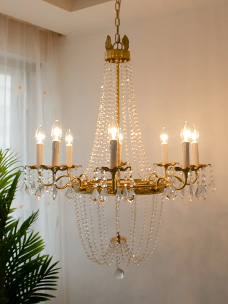 

zq French Villa High-Rise Retro Golden Crystal Chandelier Romantic Light Luxury Crystal Lamp