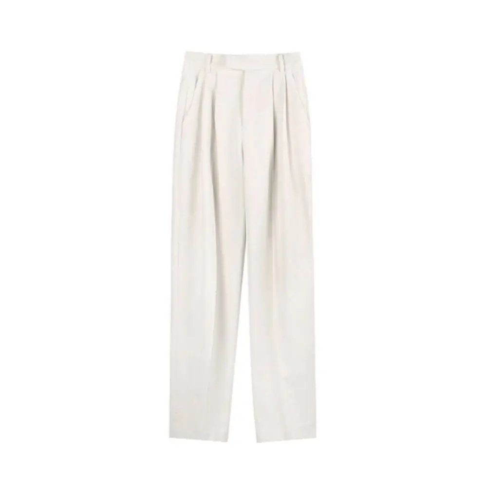 Women Pant Sets Office Lady White Blazer Suits Traf 2023 Female Long Sleeve Fashion Loose Coat+High Waist Wide Leg Trousers