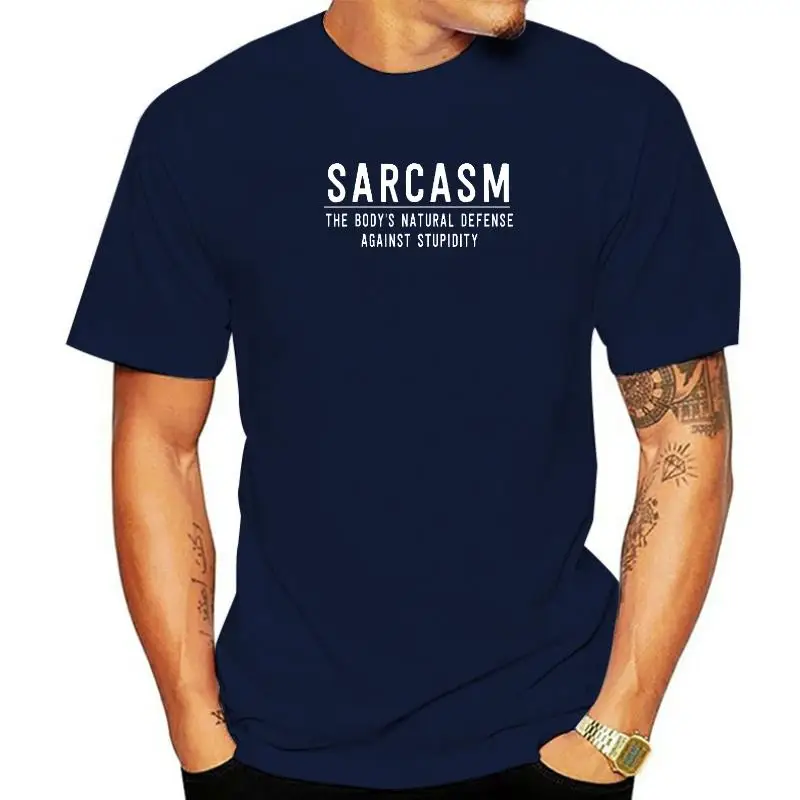 

Футболка Sarcasm с естественной защитой тела от глупости, обычные футболки для мужчин, оптовая продажа, хлопковые облегающие футболки