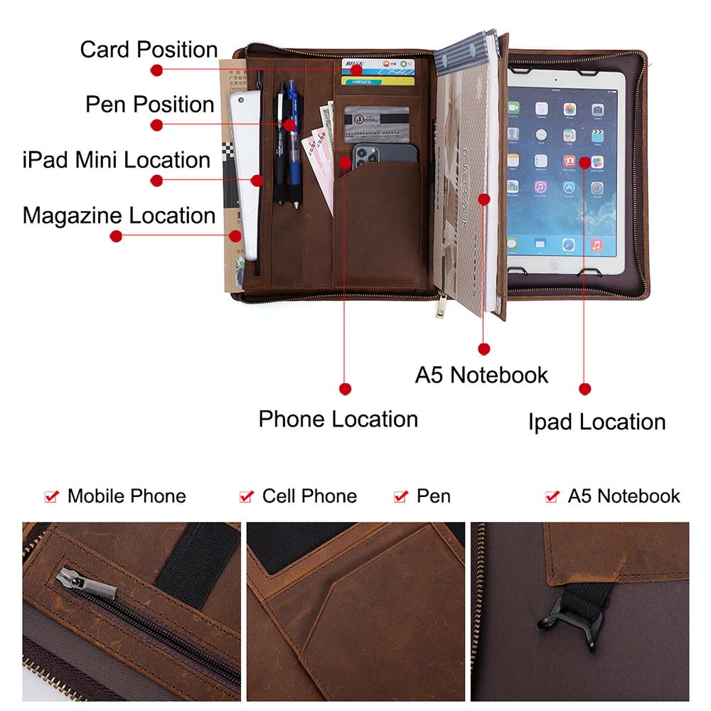 Business Tablet Briefcase Genuine Leather File Folder New Large Capacity Laptop Briefcase for iPad Mini Top Quality Document Bag