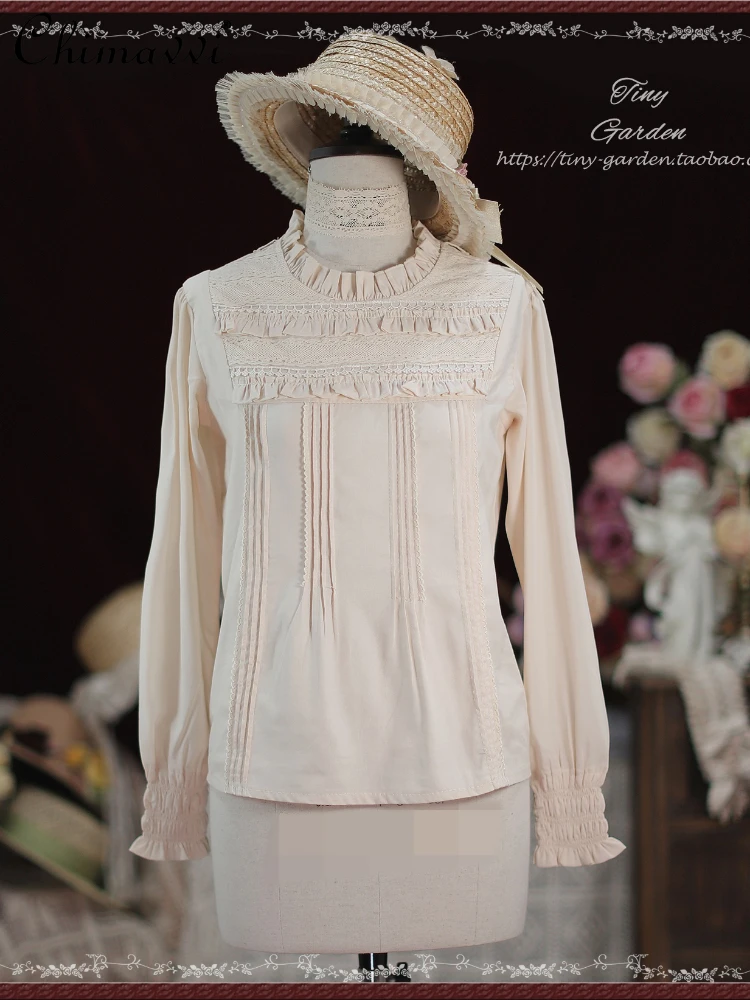 Рубашка женская шифоновая с длинным рукавом круглым вырезом и шнуровкой