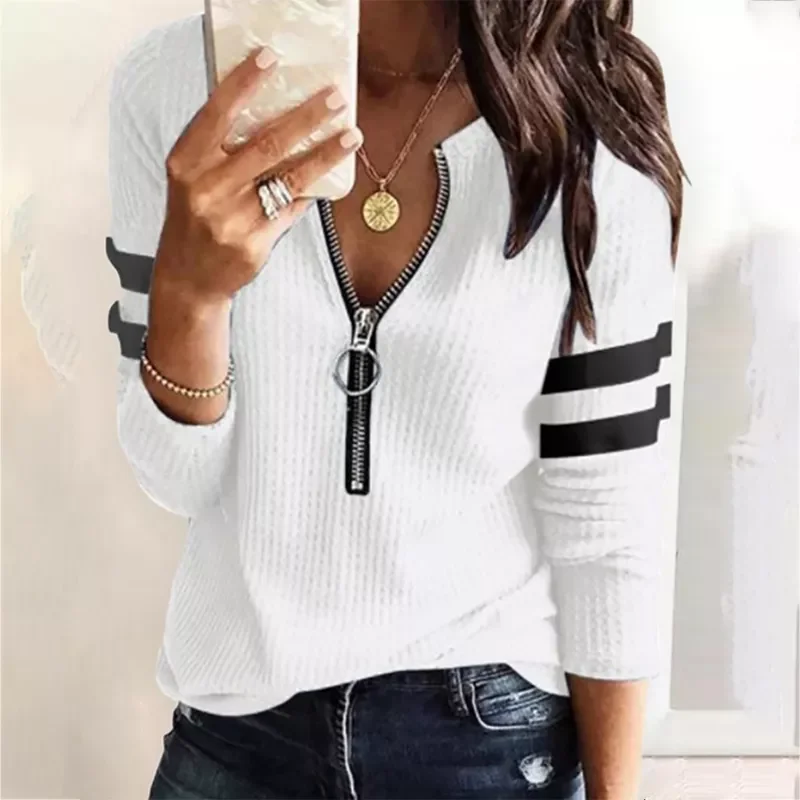 

New Spring Fall Stripe Big Zipper Retro Sweater Long Sleeve Sweater Fashion Loose Pullover Womens Winter Sweaters Warm Sweater