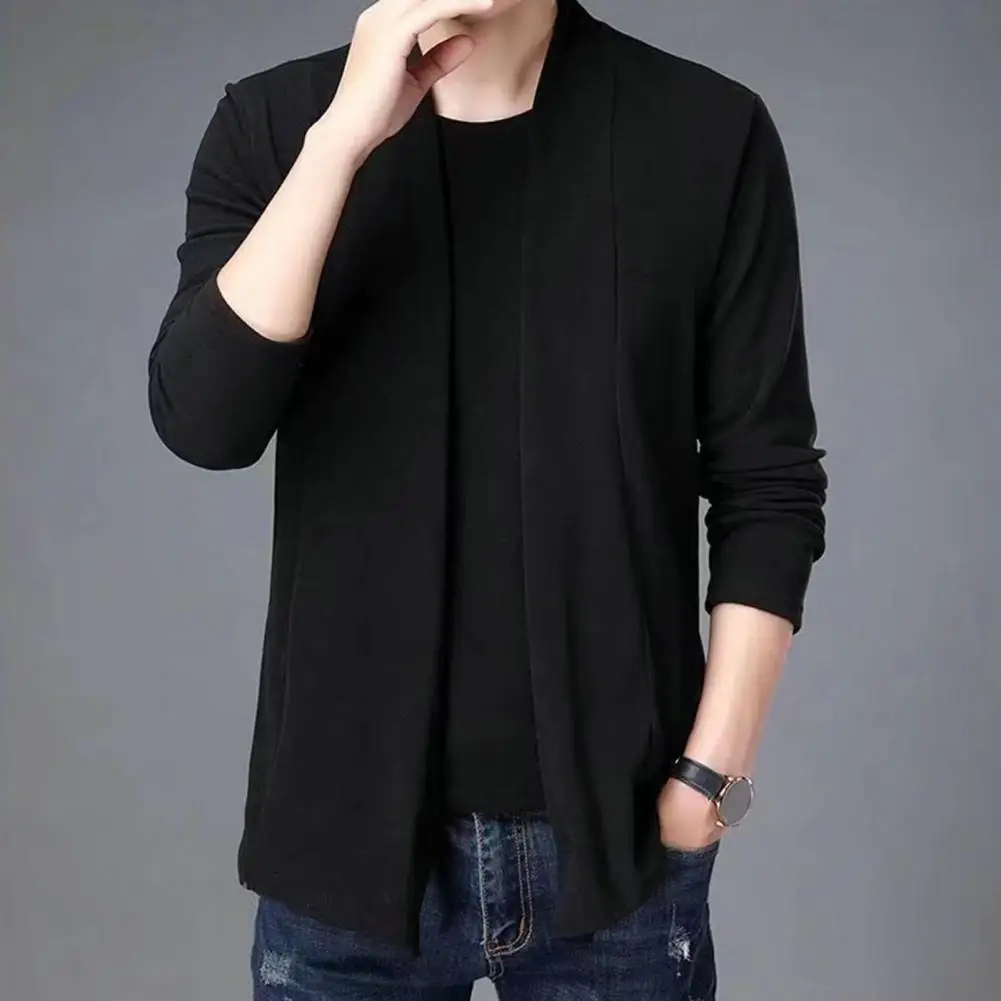 

Simple Pullover Coat Thick Casual Jacket O-Neck Men Solid Color Fake Two Piece Cardigan Coat Coldproof