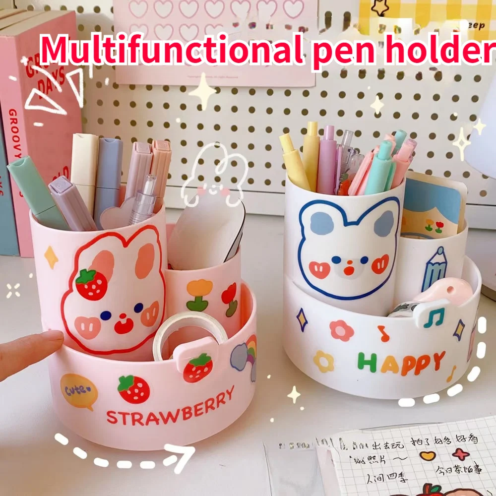 

360° Rotating Pen Holder Cute Desktop Organizer Storage Tube Ins Kawaii Creative Student Office Stationery Multifunc Storage Box