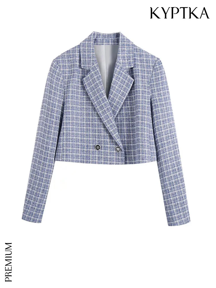 

Женский пиджак KYPTKA, двубортный твидовый пиджак, винтажная верхняя одежда с длинным рукавом, шикарный пиджак