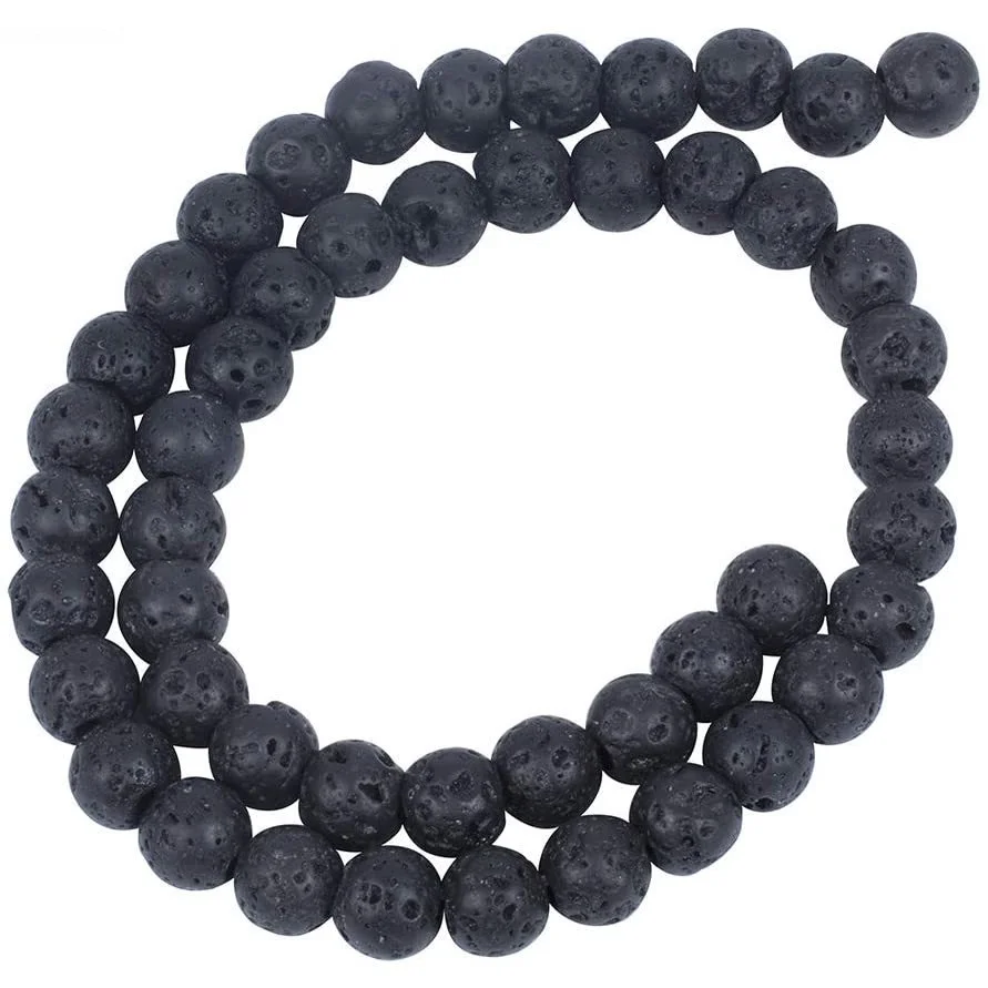 

480pcs (10 Strands) 8mm Natural Black Lava Beads Large Hole Chakra Bead Strand Round Gemstone Loose Beads for Jewelry Making
