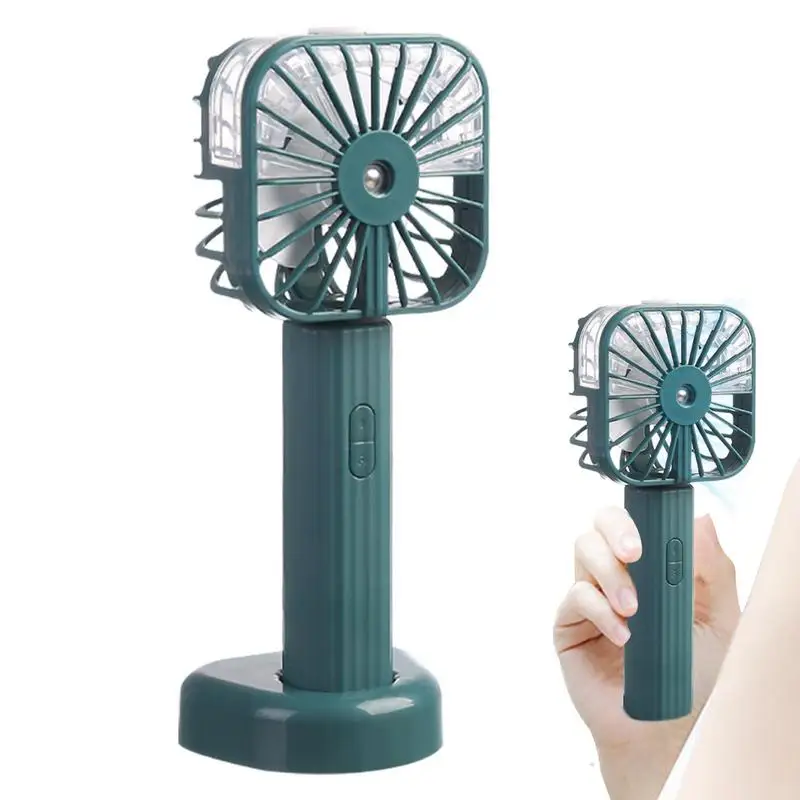 

Handheld Spray Fan Rechargeable Cartoon Handheld Fan Foldable USB Fan With Fixed Base Big Water Holding Space 3 Wind Speeds For