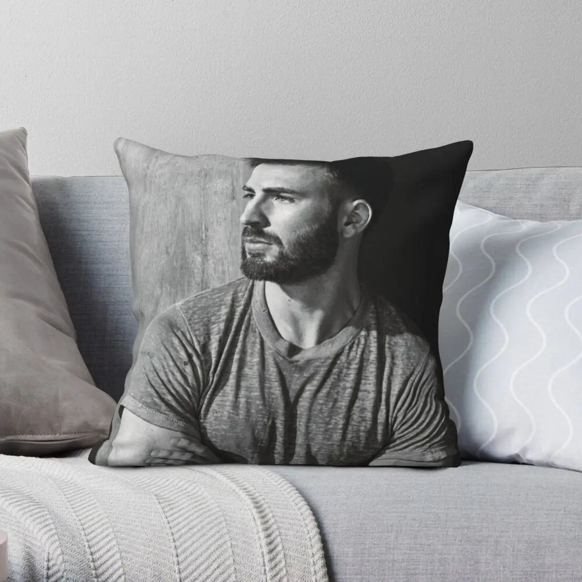 

Chris Evans Square Pillowcase Polyester Linen Velvet Pattern Zip Decor Throw Pillow Case Sofa Cushion Cover
