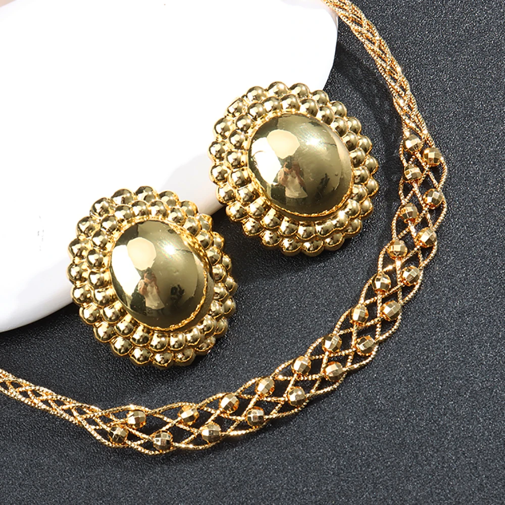 

Africa Jewelry Set for Women Dubai Gold Plated Collar Necklace Earring Ladies Jewelry For Women's Wedding Party Anniversary Gift
