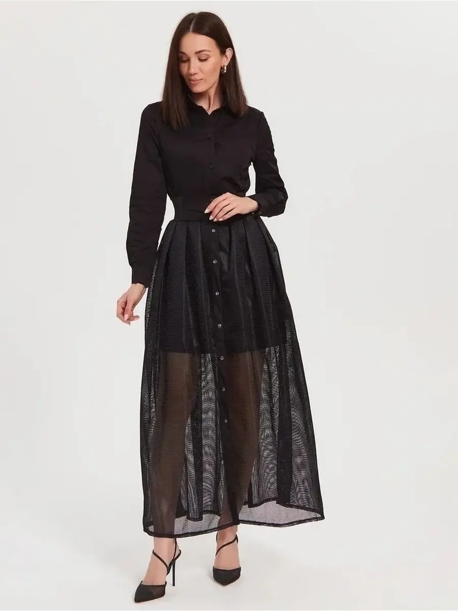 

2022 Autumn Winter Business Ladies Casual Suit Black Mesh Skirt Long Sleeve Shirt Two Piece Office Women Professional Dress