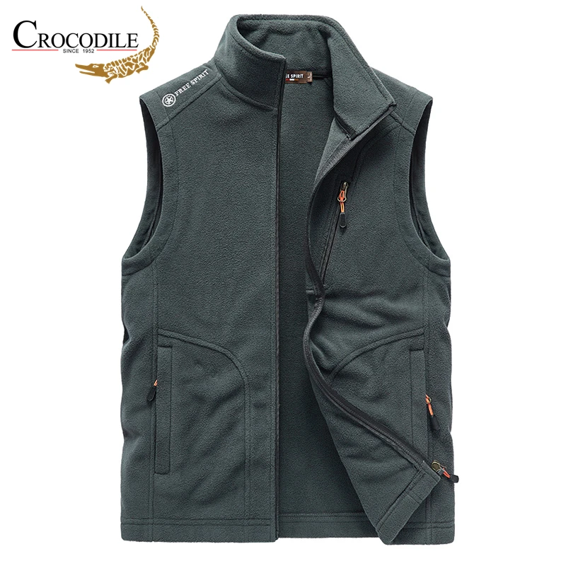 Мужская теплая жилетка из крокодилового флиса модная синяя на молнии с